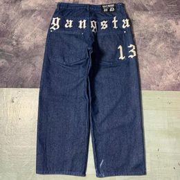 Women's Pants Vintage Blue Distressed Personality Jeans Y2k Baggy Hjgh Waisted Classic Straight Retro Street Boyfriend Style Trousers