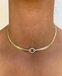 4MM Width Herringbone Chain CZ Evil Eye Charm Choker Necklace Gold Colour 2021 New Design Fashion Women Jewelry2945483