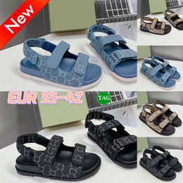 Fashion women sandals designer slides Denim Blue Black Beige Ebony womens luxury slippers Double Logo Canvas Slide casual Sandal summer beach flat Classics slipper