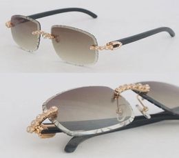 Selling Luxury Moissanite Diamond Set Rimless Sunglasses Womans Original Black Buffalo Horn Men glasses Carved lens Big Stones Vin5111114