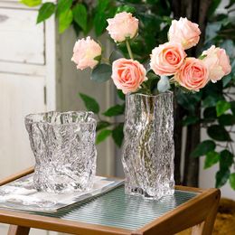 Vases Nordic Novelty Embossed Glass Vase High-end Living Room Flower Arrangement Container Small Decor Garden Decoration
