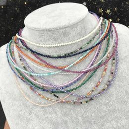 Beaded Necklaces Super Shiny Crystal Necklace Simple Small Bead Necklace Faced Natural Stone Necklace Clavicle Chain Womens Jewellery Mens Gift d240514