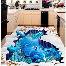 Wallpapers 3D Wallpaper Floor For Living Room Dolphin Po Mural PVC Waterproof Home Decoration