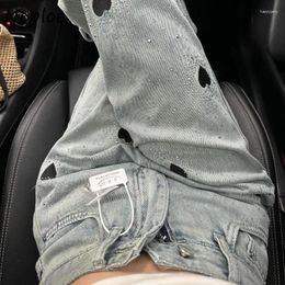 Women's Pants Neploe Oversize Diamond Straight Jeans Y2k High Waist Loose Denim Women 2024 Summer Zipper Wide Leg