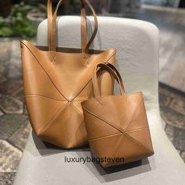 Loeiwe High end Designer Puzle bags for women Geometric Folding Tote Bag Women New Capacity Commuter Versatile Single Shoulder Bag Handbag Original 1:1 with real logo