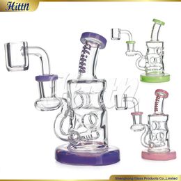 5.8 Inches Mini Dab Rig Oil Rigs Thick Glass Small Bong Smoking Water Pipe 14mm Quartz Banger with Golden Hittn Logo