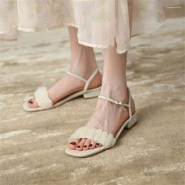 Casual Shoes Genuine Leather Summer Lace Air Mesh Low Heels Maiden Buckle Straps Wedding Peep Toe French Romance Women Sandals