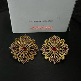 Stud Earrings Heavy Industry Gold-plated Inlaid Rhinestone Flowers French Court Style Retro Exaggerated Elegance Designer Brand