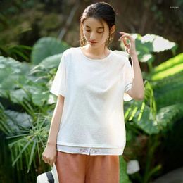 Women's T Shirts Johnature Women Casual Embroidery T-Shirts O-Neck Short Sleeve Cotton Blend Tees 2024 Summer Solid Color Soft Loose