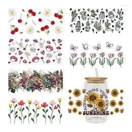 Window Stickers UV DTF Transfer Sticker Flowers Cactus For The 16oz Libbey Glasses Wraps Bottles Cup Can DIY Waterproof Custom Decals D15611