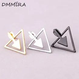 Stud Earrings Fashion Women Girls Gift Punk Triangle Color Gold Black Stainless Steel Like Double Jewelry