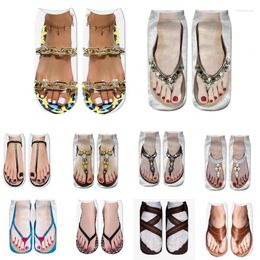 Women Socks Funny Women's Herringbone Sandals Cute Kawaii Three-Dimensional Printed Nail Clip Slipper Shoe Pattern