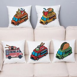 Pillow Super Soft Plush Pillowcase Cartoon Food Truck Car Print Cover 45 45cm White Throw Pillows Covers Home Decor Case