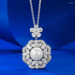 Pendants SpringLady Romantic 925 Sterling Silver 8MM Pearl Lab Sapphire Gemstone Pendant Necklace For Women Jewelry