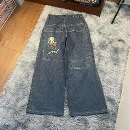 Kvinnors jeans höga midja Big Pocket Hip Hop Baggy denim Y2K Harajuku Casual Fashiontrend Straight Pants Mångsidiga parbyxor