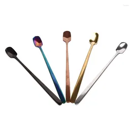 Spoons 1pc Long Handle Square Head Coffee Spoon Stainless Steel Colourful Ice