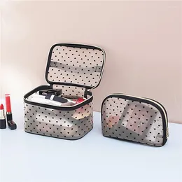 Storage Bags Mesh Cosmetic Makeup Case Holder Cute Transparent Zipper Black Heart Printed Pencil Pen Pouch Convenient To Carry