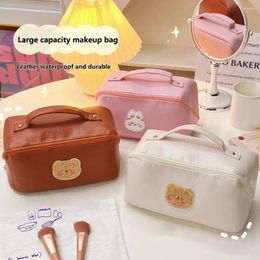 Storage Bags Makeup Bag With Handle Waterproof Large Capacity Zipper Closure Cosmetic Oblong Shape Cute Bear Decor Organizer