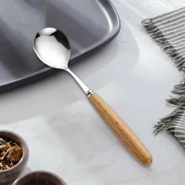 Coffee Scoops High-quality Stainless Steel Spoon Rust-proof Serving Tablespoons With Wooden Handle For Home Picnics