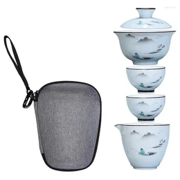 Teaware Sets Celadon Chinese Tea Set With Bag Ceramic Portable Teapot Travel Gaiwan Porcelain Cups Office Water Mugs Gift Drinkware