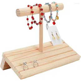 Decorative Plates 1set Wooden T-Bar Jewelry Display Stand 4-Slot Wood Earring Card Holder For Watch Po