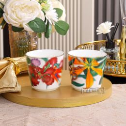 Designer Mugs Beautiful Appearance Ceramic Mug Light Luxury Style Couple Cup Flower Rainforest Coffee Breakfast Cup