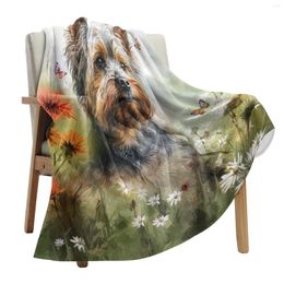 Blankets Flower Pet Dog Watercolour Butterfly Throws For Sofa Bed Winter Soft Plush Warm Throw Blanket Holiday Gifts