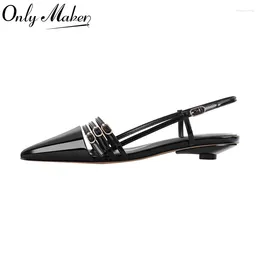 Casual Shoes Onlymake Women Pointed Toe Black Patent Leather Slingback Ballet Flats Strap Retro Elegant Big Size Daily