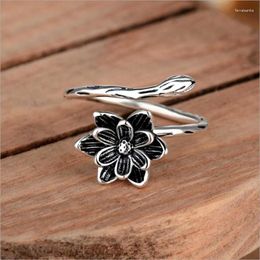 Cluster Rings 925 Sterling Silver Vintage Lotus Flower Ring For Women Boho Jewelry Gift Wedding Party Gifts