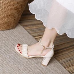 Casual Shoes 2024 Summer Comfort For Women Clear Heels Chunky Sandals Suit Female Beige Buckle Strap Shallow Mouth Square Toe Block Bla