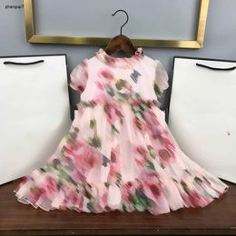 Top girls dresses kids designer clothes girl Flower printed lace skirt Size 90-160 CM Princess dress polyester baby frock 24Mar