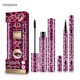 YANQINA Red leopard print 2-in-1 set eye black thick curling quick drying waterproof eyeliner pen makeup