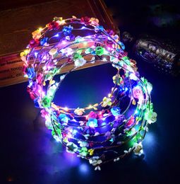 Colorful Flashing LED Flower Headband Light Up Floral Hair Garland Wreath Wedding Women Girl Hair Accessories8203406