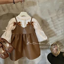 Clothing Sets Spring And Autumn Girl Clothes Fashion Leather Dress Solid Base Shirt Harajuku Girls Cute Party Children's
