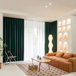 Curtain Nordic Style Light Luxury Simple Pure Colour High-end Curtains High Shading Thickened Velvet Green Finished Decoration