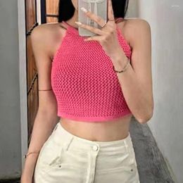Women's Tanks Knit Camisole Casual Sweet Crop Top Back Strap Y2K Slim Fit Clothing Hollowed Blouses Lady Trend 2024 Sexy Basic