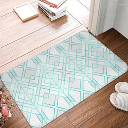 Bath Mats Nordic Blue Geometric Kitchen Entrance Door Mat Coral Velvet Carpet Doormat Indoor Floor Anti-Slip Rug Home Decor