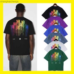 Trend Original 1to1 Amirirs t Shirts Designer Correct Edition Rainbow Gradient Drip Paint Short Sleeve Rabbit Year Star Same Couple T-shirt with Logo