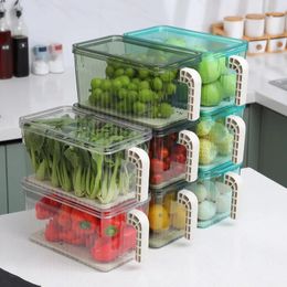 Storage Bottles Refrigerator Box PET Kitchen Crisper With Lid And Water Philtre Board Transparent Food Organiser