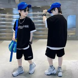 Clothing Sets 9-12Y Children Boy Summer Clothes Fashion Short Sleeve Letter Tshirt Top And Bottom 2pcs Outfit Teenage Casual Tracksuit