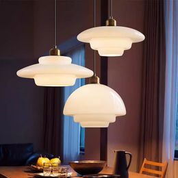 Nordic Cream Wind Milk Glass Art Decorative Pendant Lights LED E27 Modern Light Fixtures Kitchen Island Dining Room Bedside