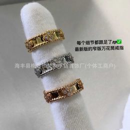 Top end Designer rings for womens Kaleidoscope Ring Narrow Edition Womens V Gold Thick Plated 18K Rose Gold 5A High Carbon Diamond Light Luxury Small Ring