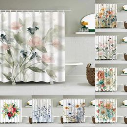 Shower Curtains Chinese Wind Flower Rattan Curtain Home Decoration Waterproof Bathroom With Hooks