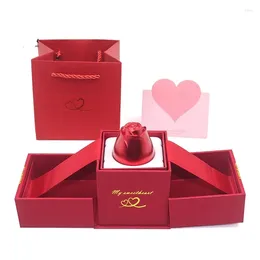 Party Favor Metal Rose Ring Box Jewelry Packaging Storage Container Necklace Lifting For Wedding Valentine's Day