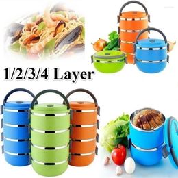 Dinnerware 1/2/3/4 Container Round Colour Random Portable Stainless Steel Insulated Lunch Box Kids
