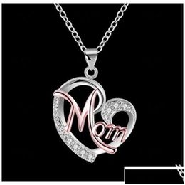 Pendant Necklaces Pendant Necklaces Fashion Letter Mom Heart Shape Inlaid Crystal Necklace Mothers Day Gift High Quality Jewellery Whole Dhag1