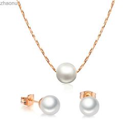 Earrings Necklace Double Expo Womens Wedding Jewellery Set Imitation Pearl Rose Gold Coloured Earrings and Necklaces Fashion Jewellery Engagement S358 XW