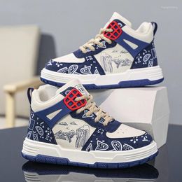 Basketball Shoes Fashion Kids Sneakers 2024 High Top Leather Sports For Children Printed Casual Boy Girls Luxury Design Brand
