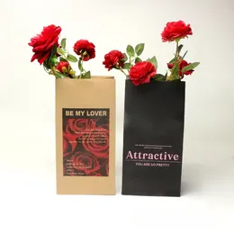 Gift Wrap 4pcs Waterproof Cowhide Hugging Kraft Paper Bag For Floral Gifts Valentine's Day Rose Bundle Flower Packing