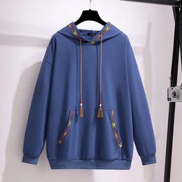 Work Dresses 150Kg Plus Size Women's Spring Autumn Loose Hooded Embroidery Sweatshirt Bust 157cm 6XL 7XL 8XL 9XL 10XL Long-Sleeved Casual